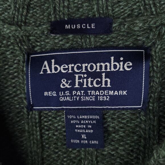 Abercrombie & Fitch Lambswool Sweater Mens XL Green Muscle V Neck Knit - Picture 9 of 10